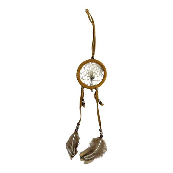 Handmade Dreamcatcher Feathers & Black Onyx Beads - 2” Southwest Small Vintage - Picture 5 of 6